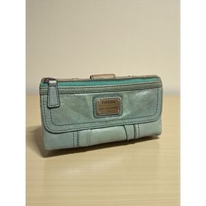 Fossil Emory Mint Leather Super Soft Saddle Wallet "Long Live Vintage 1954"